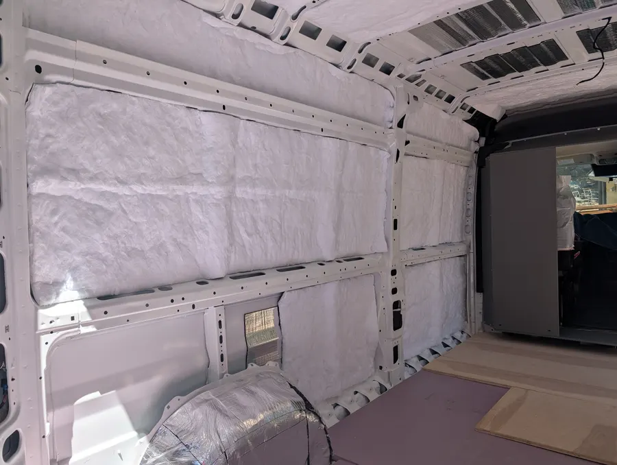 Thinsulate insulation and subfloor going into a Ram ProMaster — Big Bear Camper Vans build